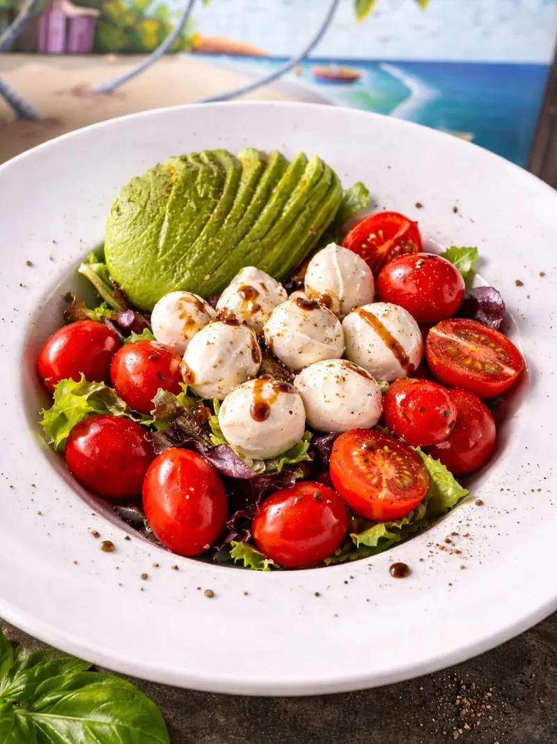 Tomato, mozzarella and avocado salad