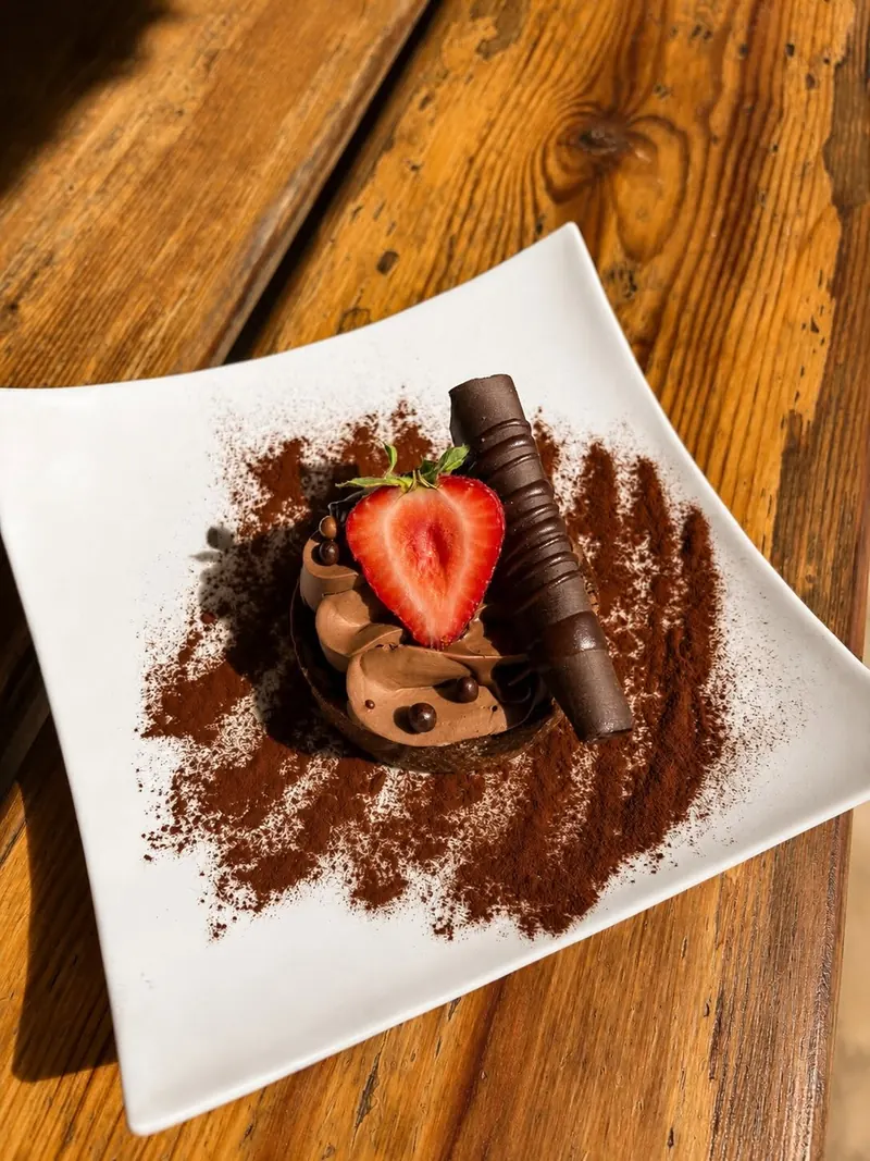 Chocolate dessert with a strawberry