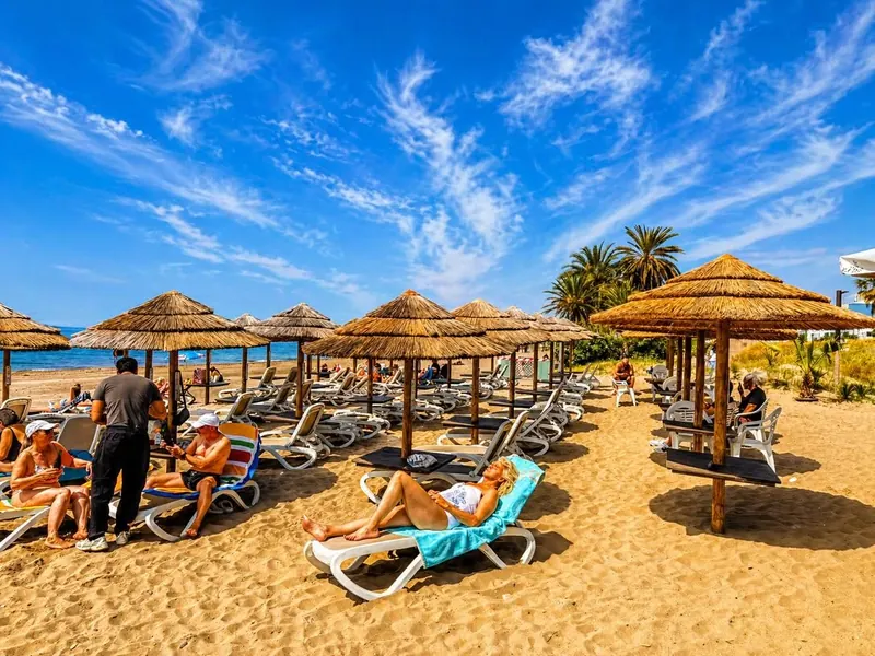 Sunbeds and parasols on the sand